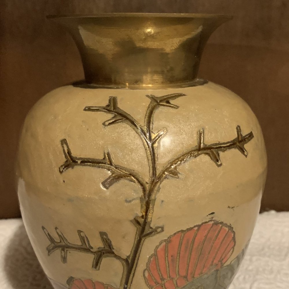 Enameled Solid Brass Vase - Made in India